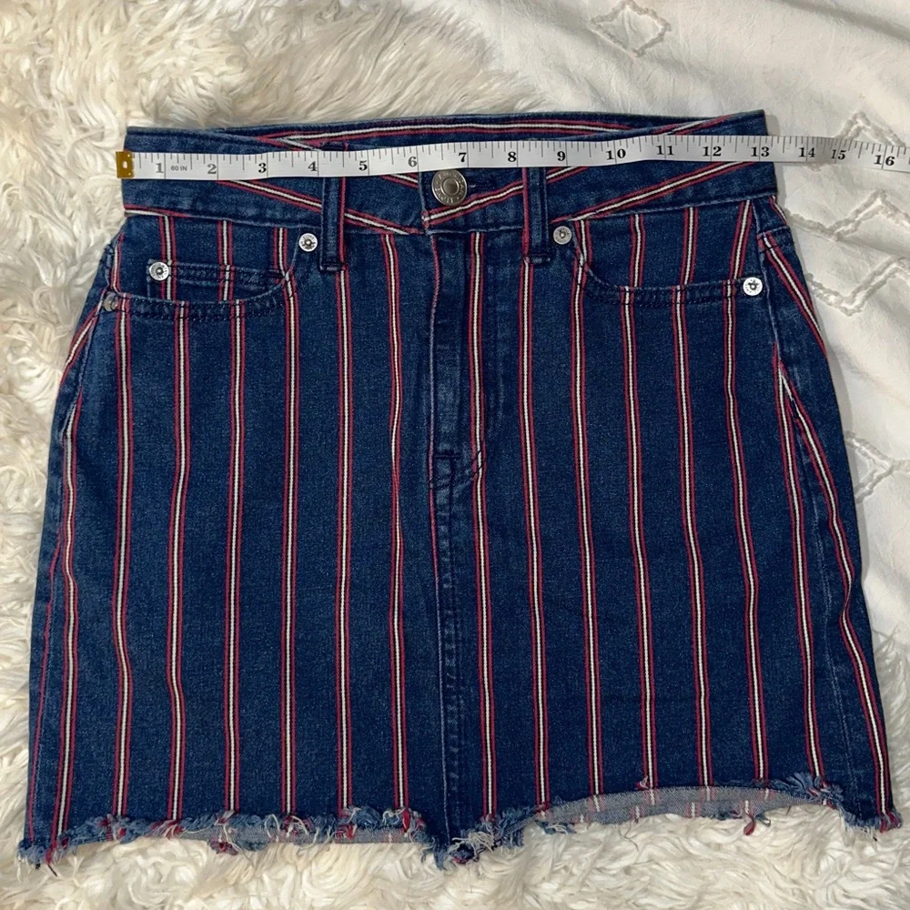 American Eagle | Super Stretch High Rise Striped Denim Mini Skirt